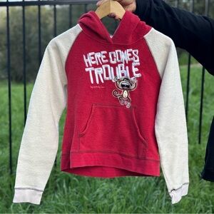 Girl’s Vintage Y2K “Here Comes Trouble” Bobby Jack Red Fleece Hoodie Jacket 7/9